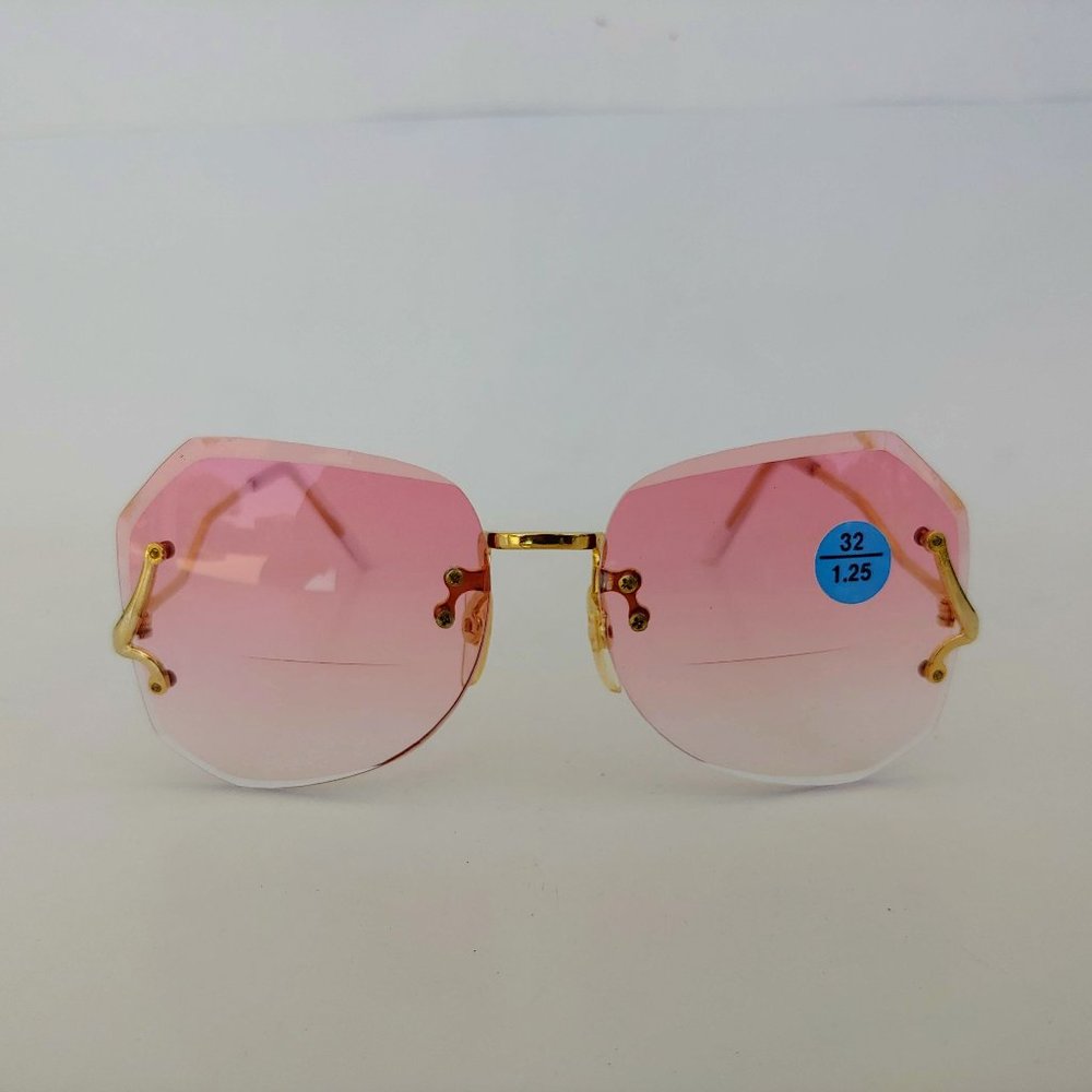 NWT Vintage 90's Lady Small Dia-Cut Bi-Focal Reading Sunglasses +1.25 (Pink)